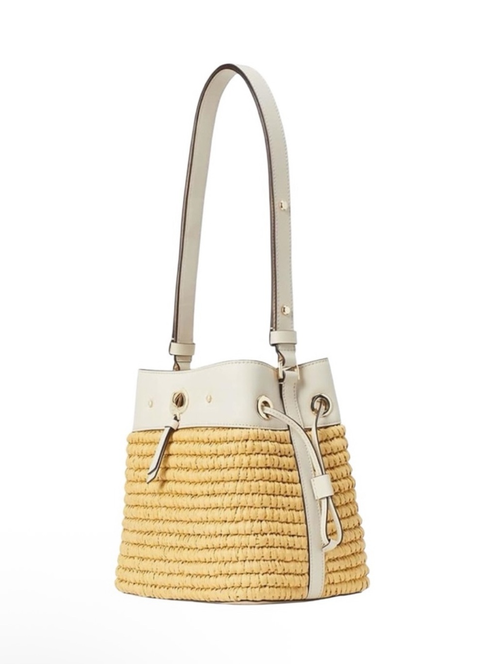 kate spade Cream and Yellow Straw Bucket Mini Bag